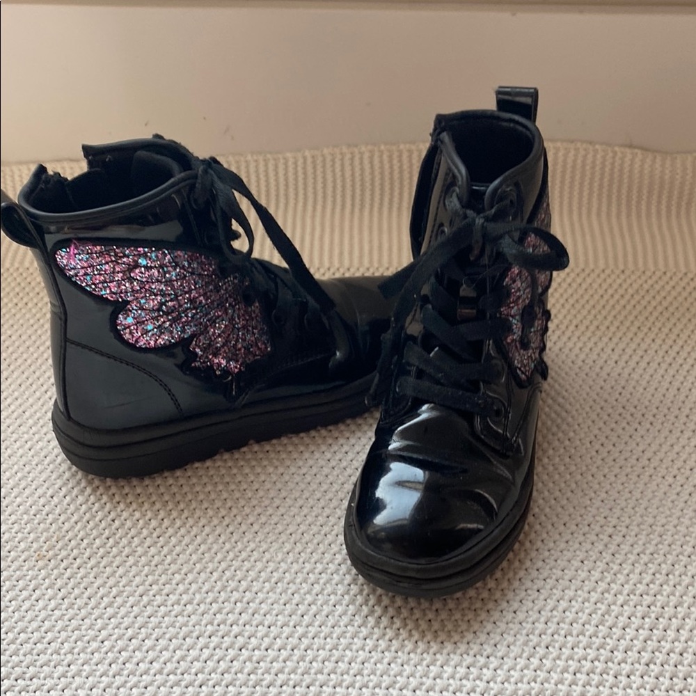 Kids Black and Pink Butterfly Boots